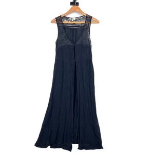 LIRA Black Sleeveless Lace Detail Whimsical Fairy Core Boho Duster Cardigan SM